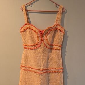 Alexis Vibrant Pink and Yellow Tweed Midi Dress